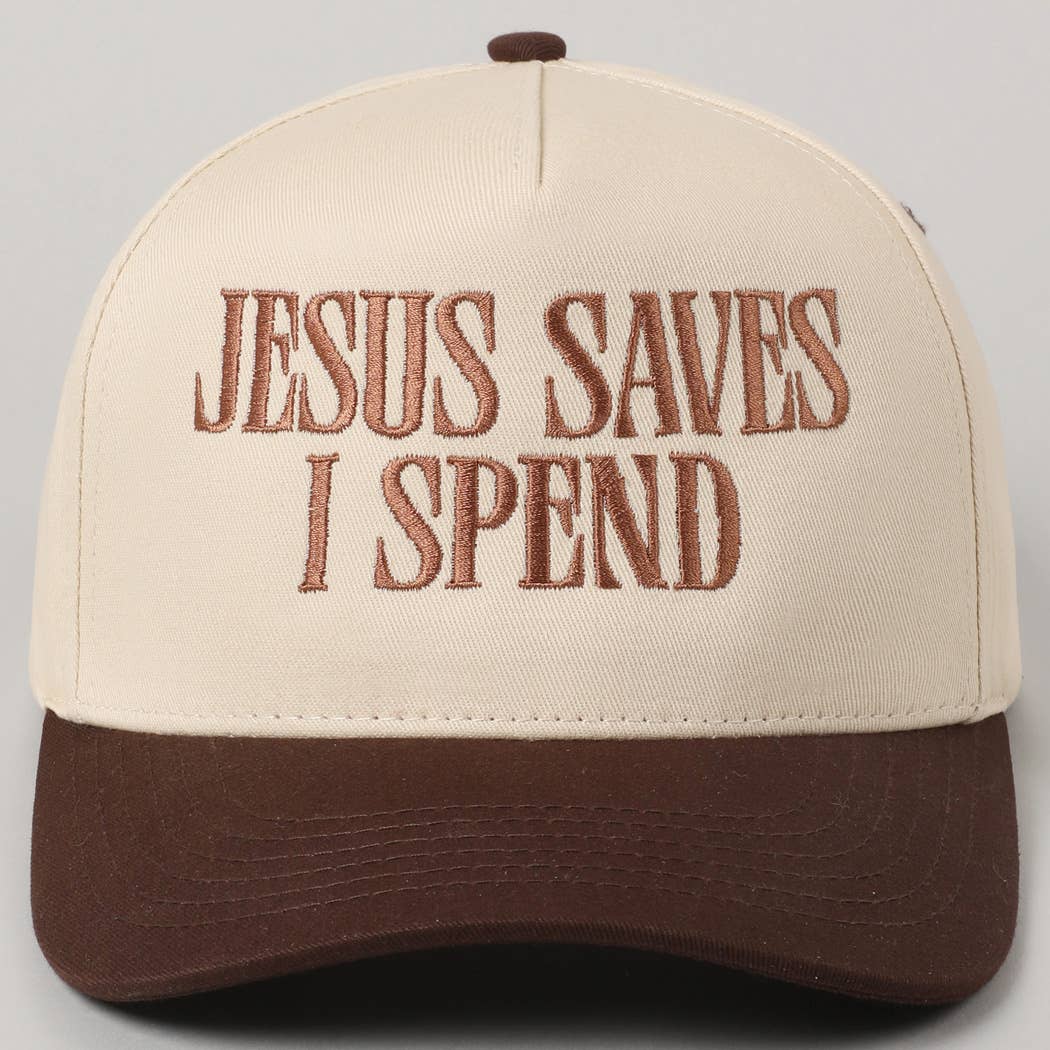 JESUS SAVES I SPEND Embroidery Trucker Hat: HOT PINK / ONE SIZE