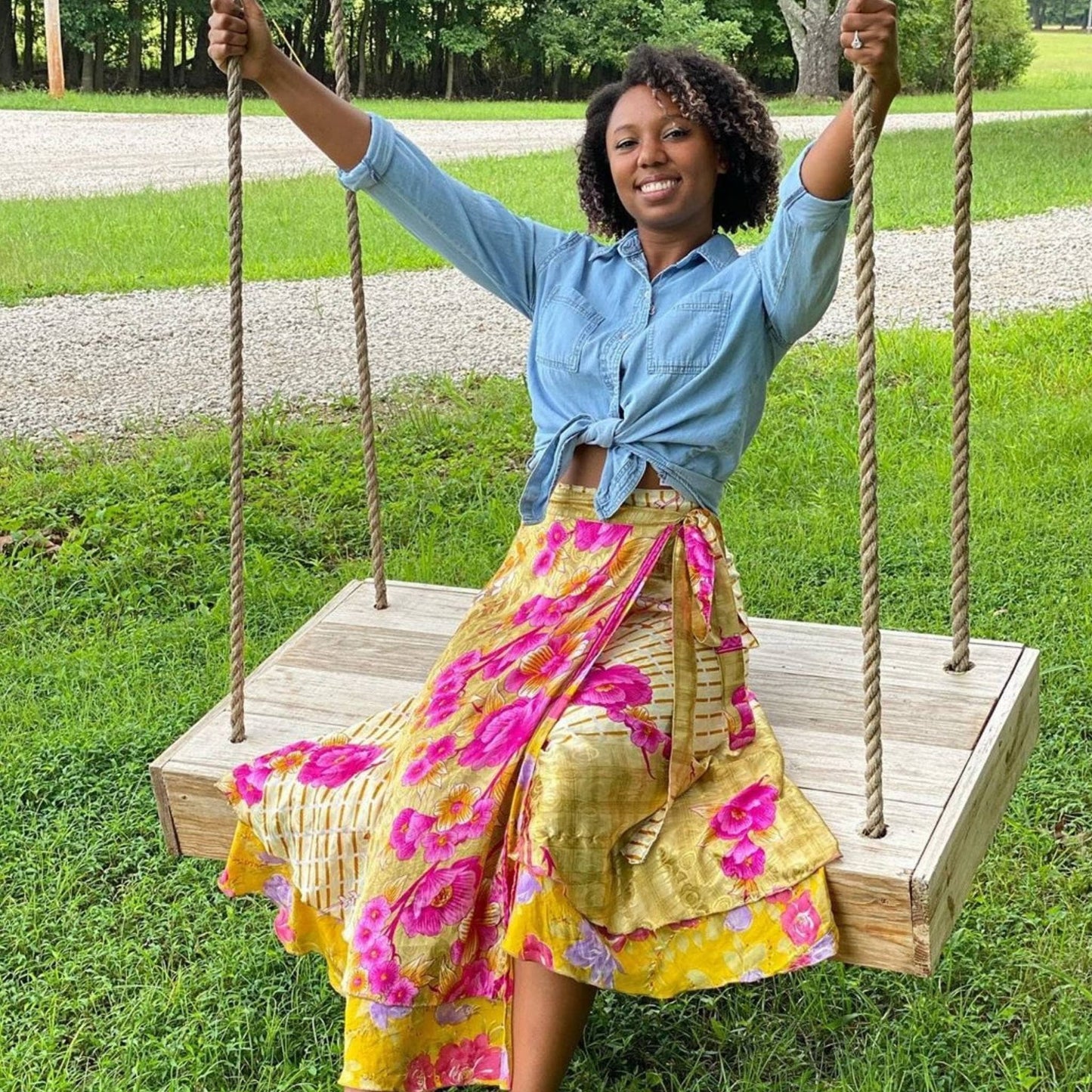 Sari Wrap Skirt: Neutral Tones / Tea Length