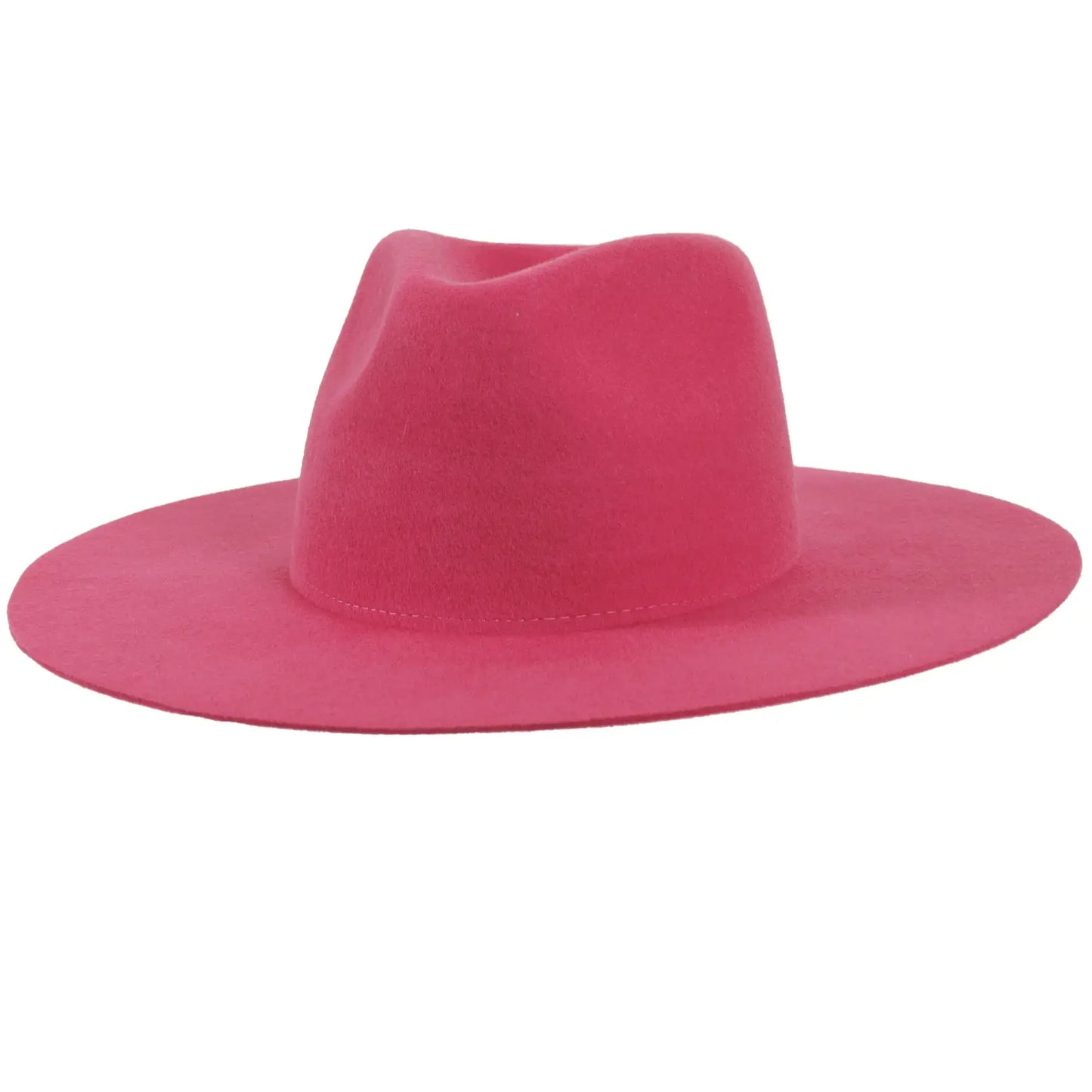 100% Wool Felt Flat Brim Fedora Hat - Style Rancher: Pink / SM