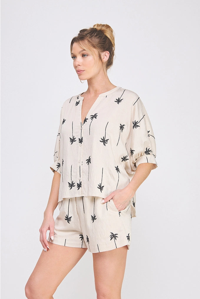 Embroidered Palm Tree Dolman Top