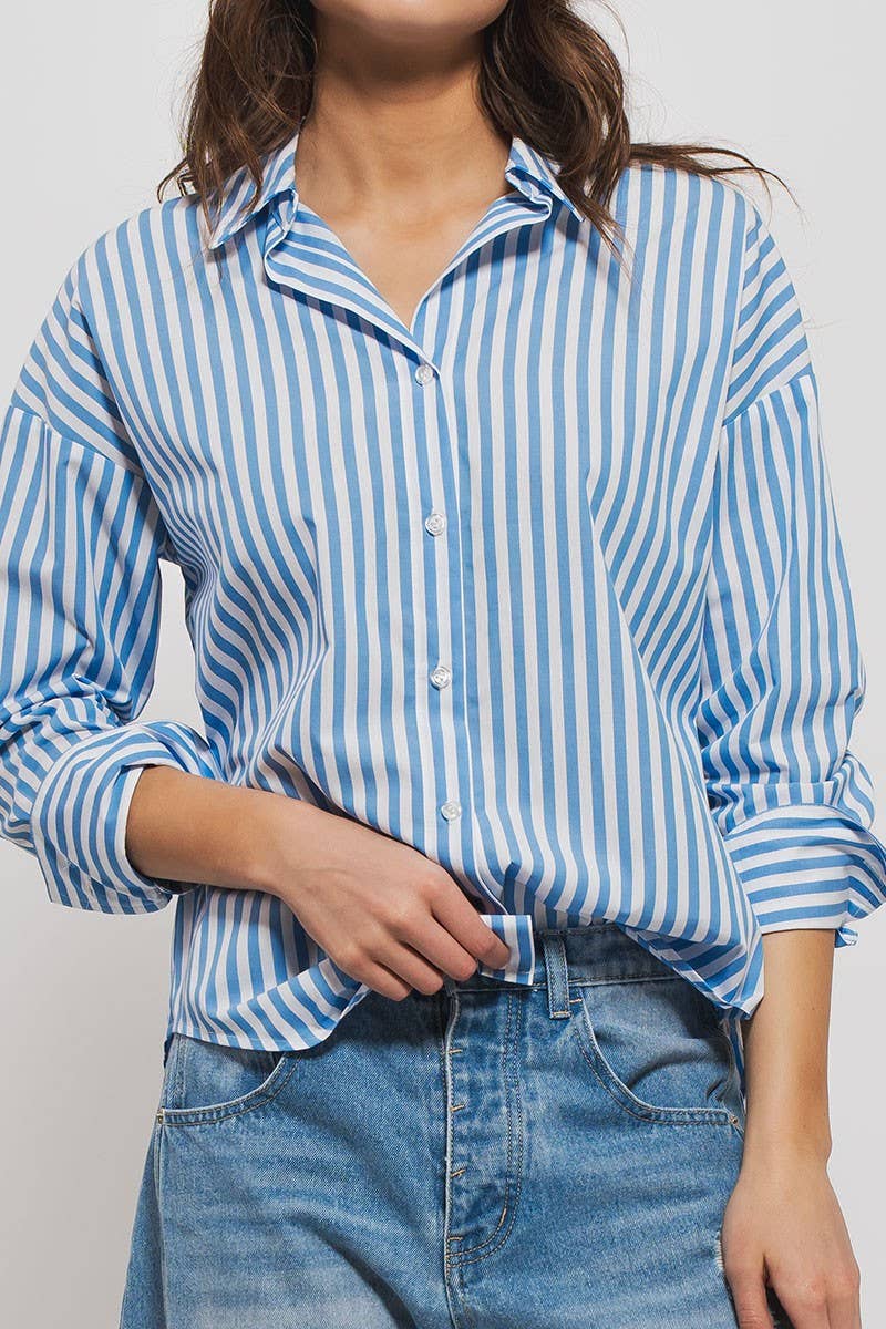 Harbor Stripe Relaxed Button-Down Top