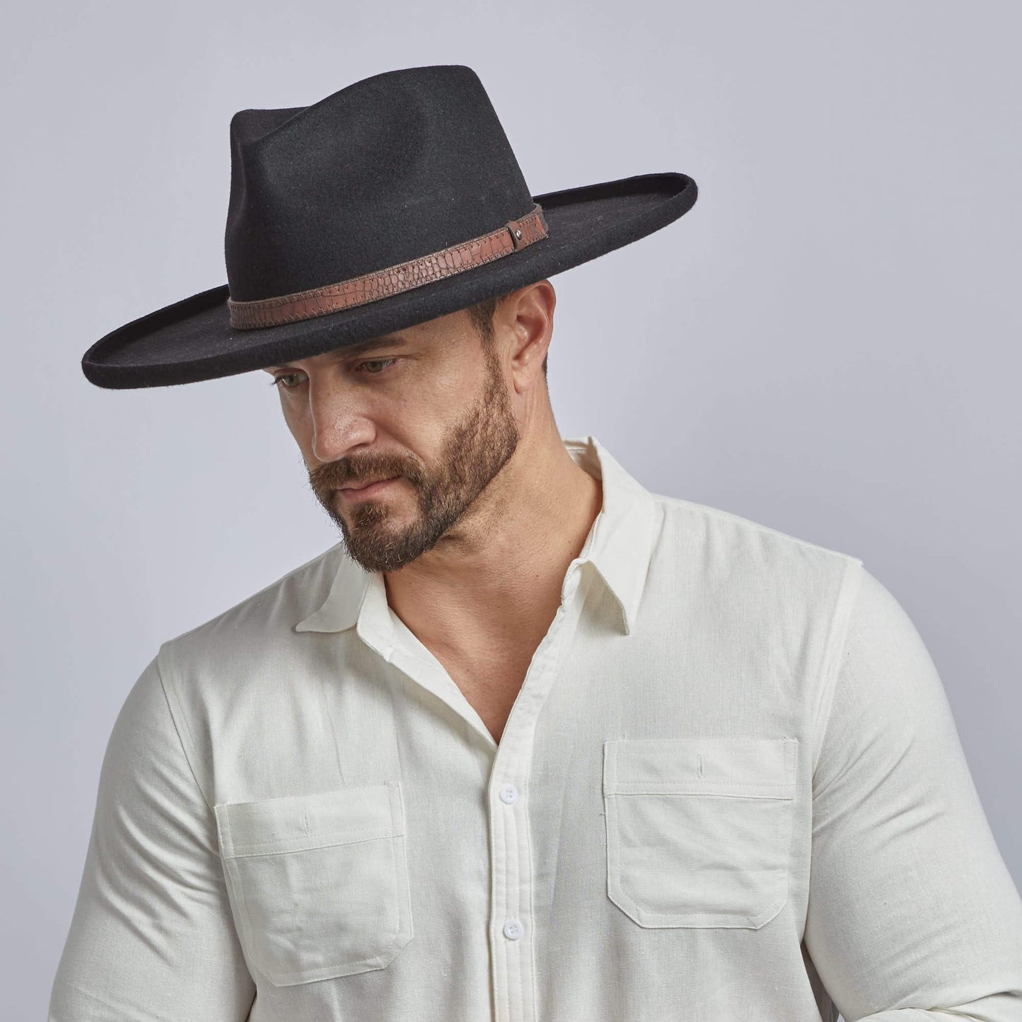 Pencil Rim Wool Felt Fedora Hat - Style Hudson: BLACK / LG