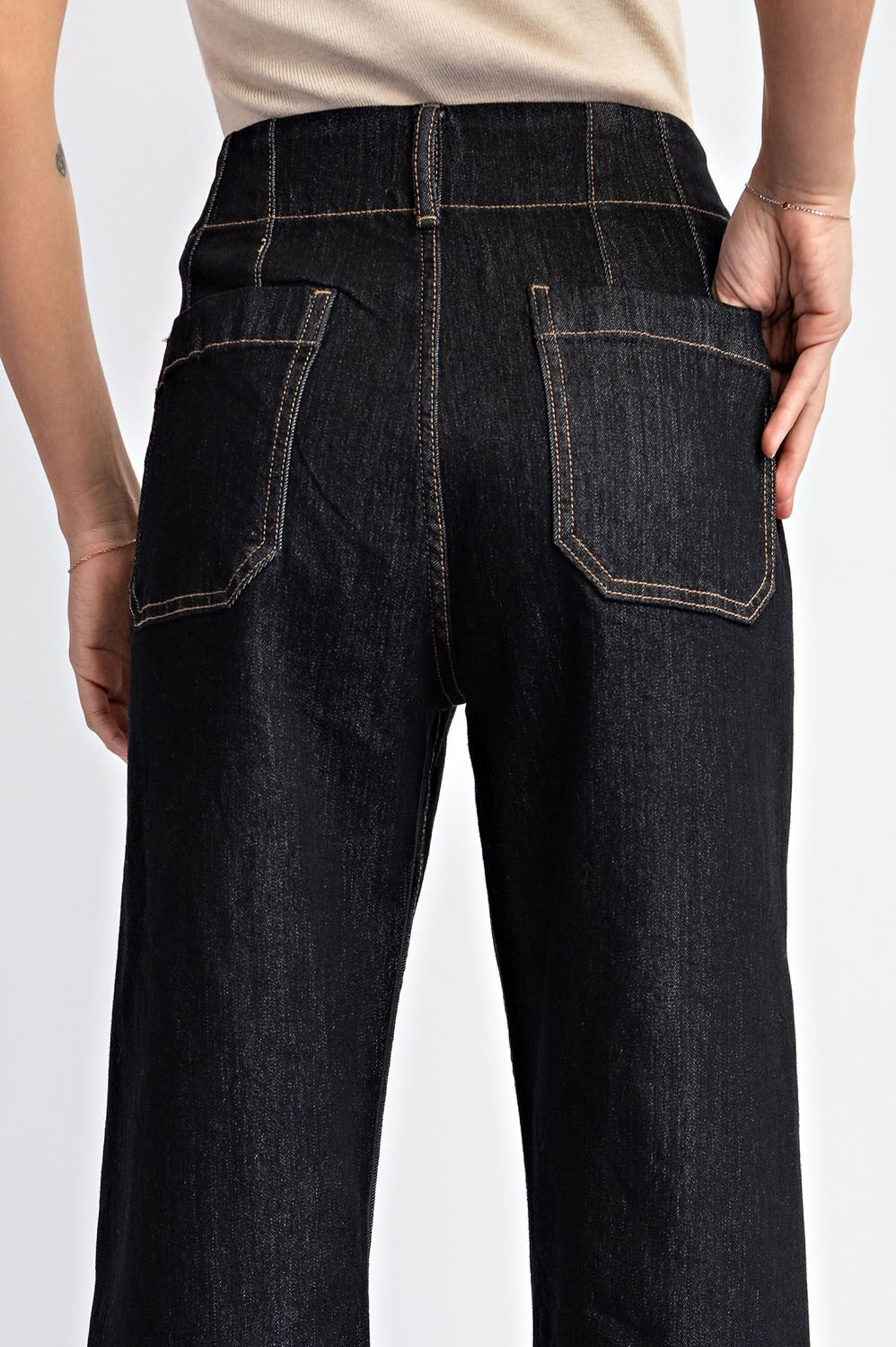 Black Denim Cropped Straight Leg Pants