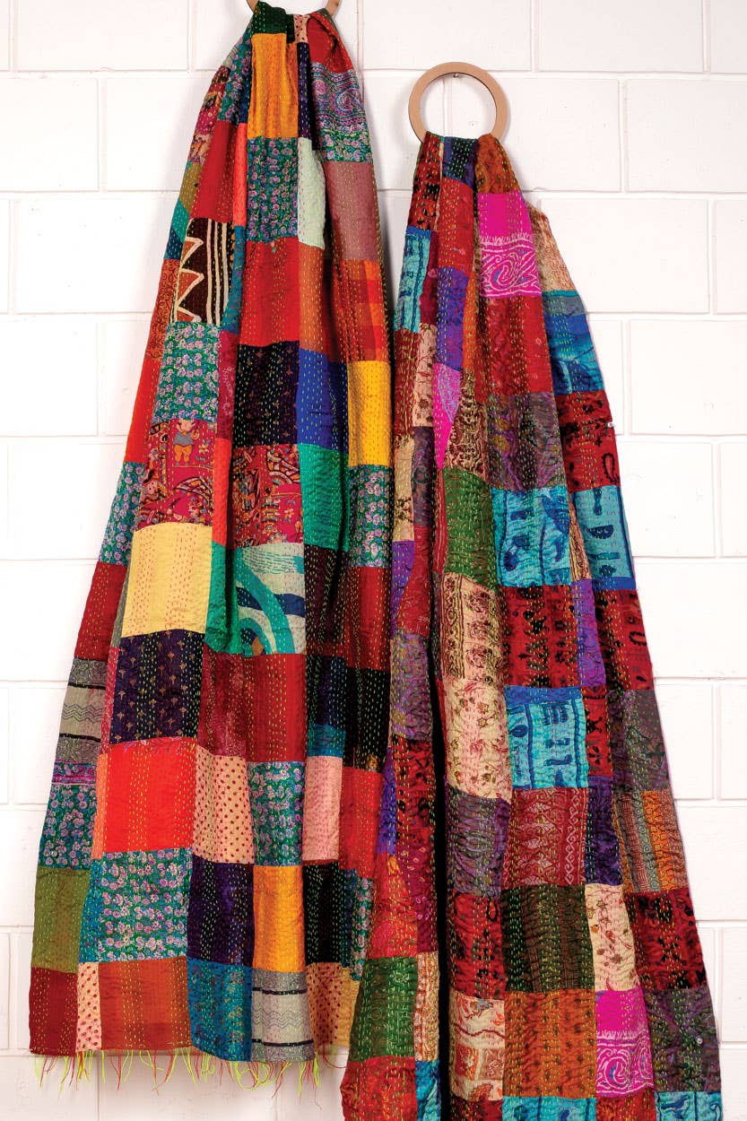 Silk Sari Kantha Throws