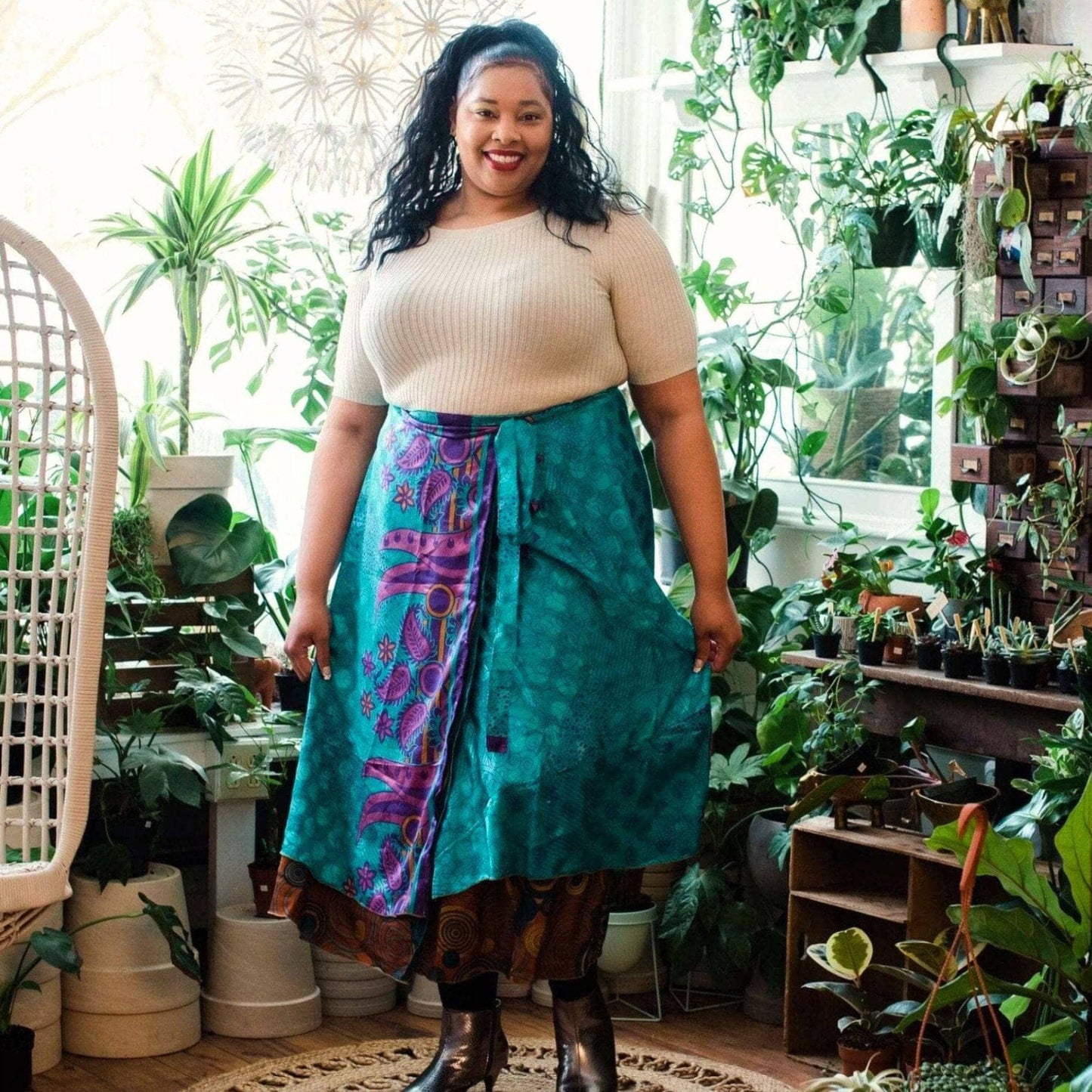 Sari Wrap Skirt: Neutral Tones / Tea Length