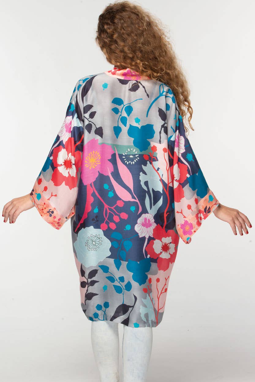 Malini Cupro Kimonos: Navy Multi Floral