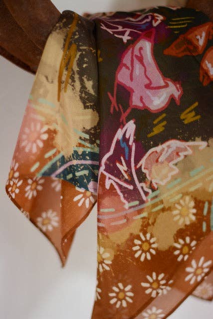 Morning Ranch Chores Silk Western Cowgirl Wild Rag Scarf