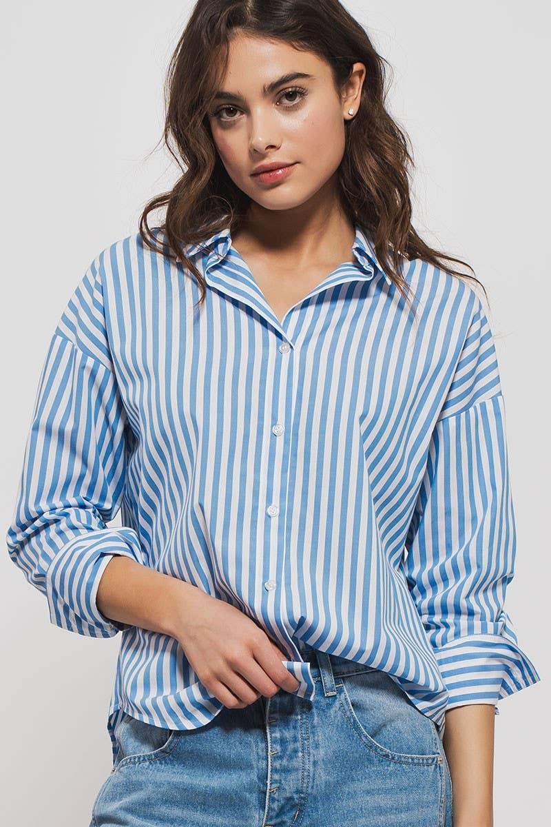 Harbor Stripe Relaxed Button-Down Top