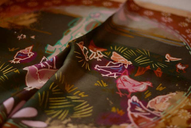 Morning Ranch Chores Silk Western Cowgirl Wild Rag Scarf