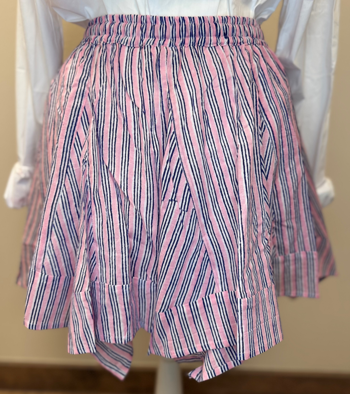 Pink Cotton Striped Movement Skort