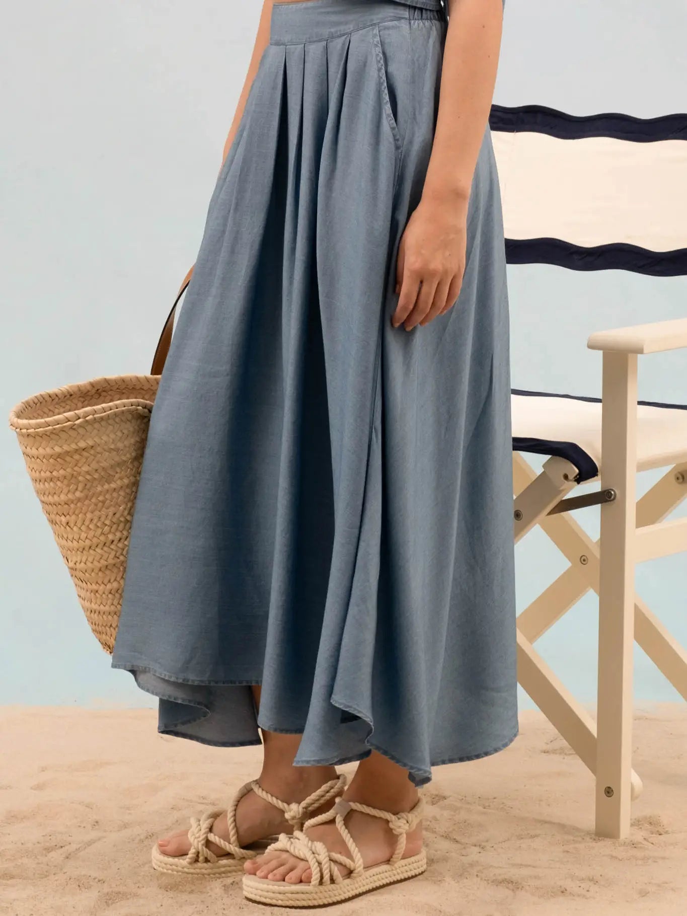 Chambray Swing Maxi Skirt