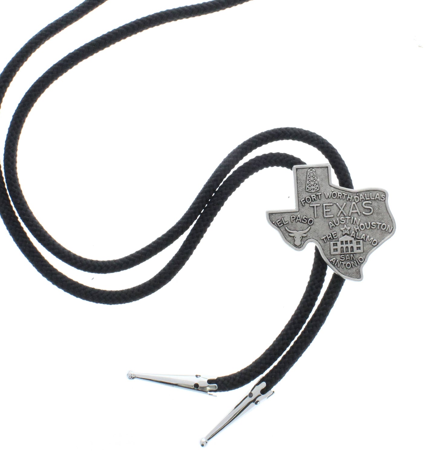 Texas bolo , Black cord silver tips