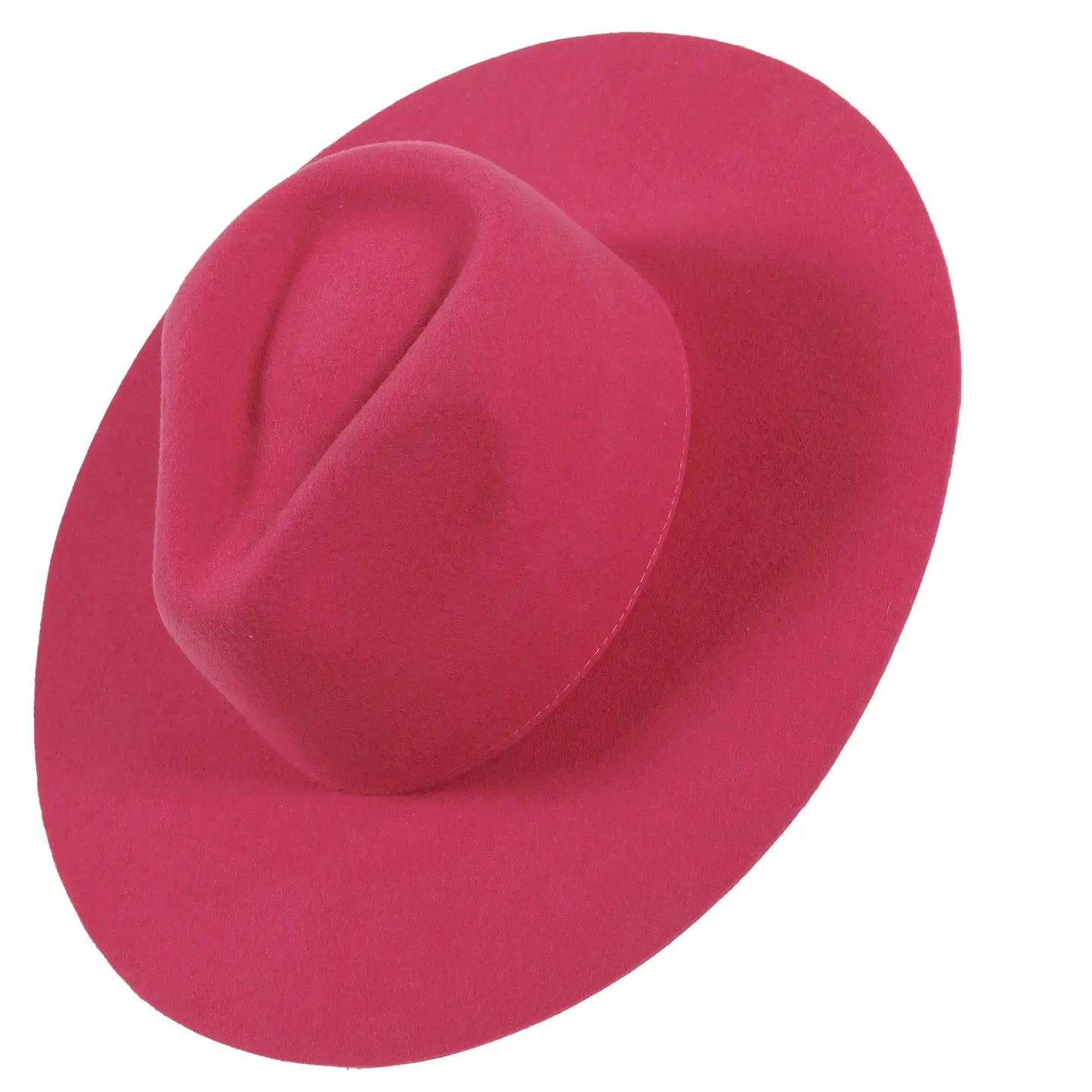 100% Wool Felt Flat Brim Fedora Hat - Style Rancher: Pink / SM