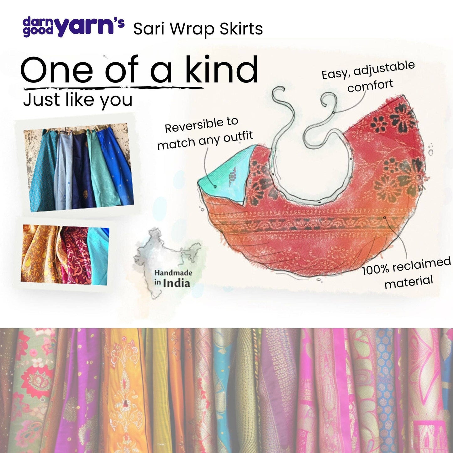 Sari Wrap Skirt: Neutral Tones / Tea Length