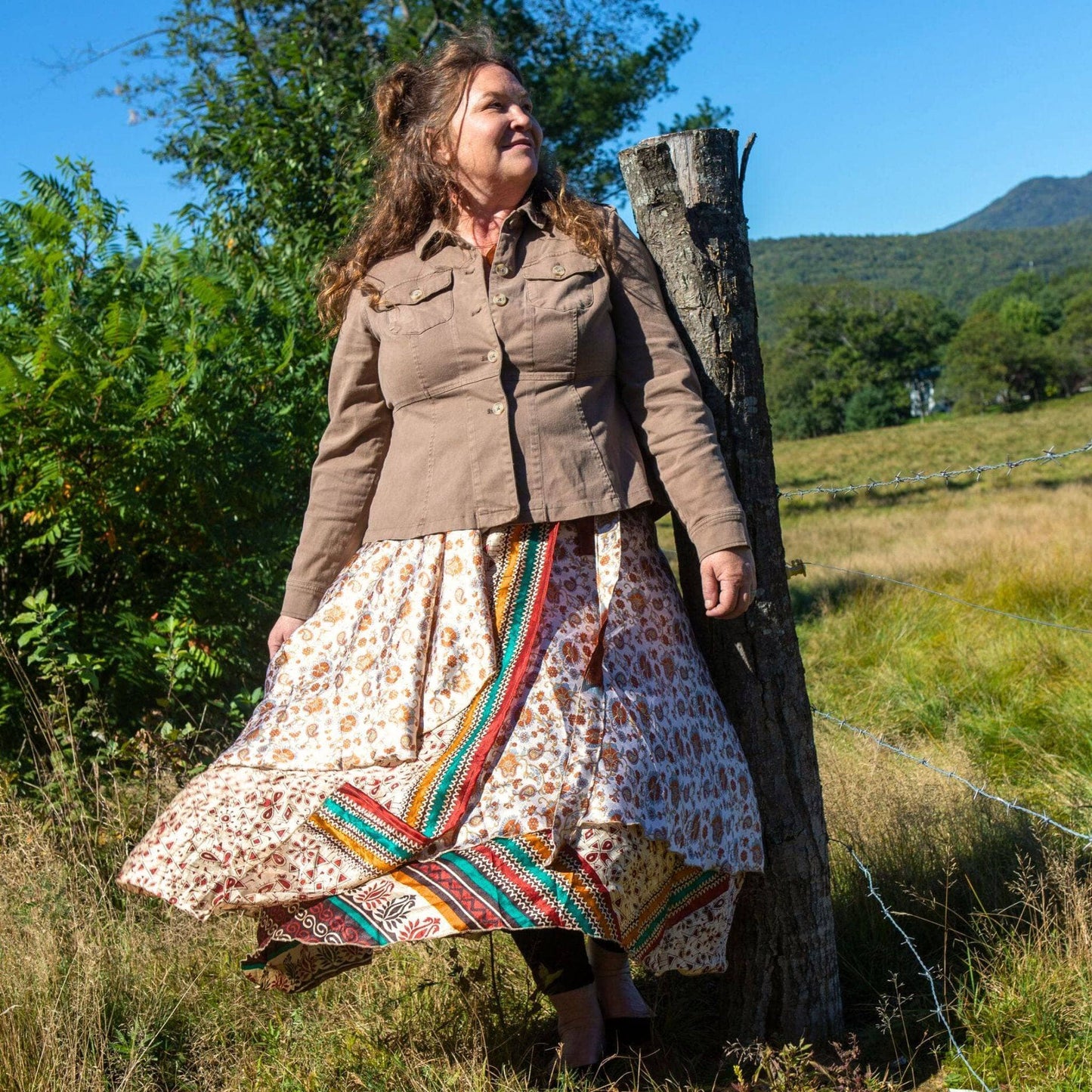 Sari Wrap Skirt: Neutral Tones / Tea Length
