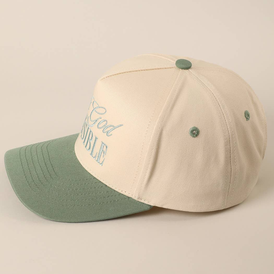 With God All Possible Embroidery Baseball Cap: SAGE / ONE SIZE