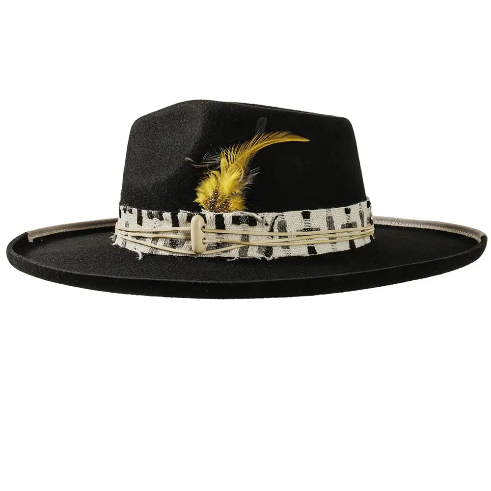 Wool Felt Curled Brim Hat- Style Lounge Open Sizing 6: Black / LG