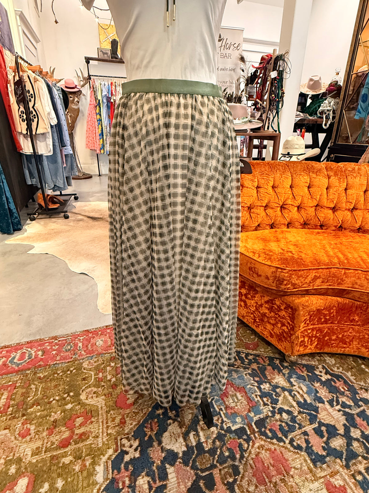 Olive Green/Cream Long Skirt