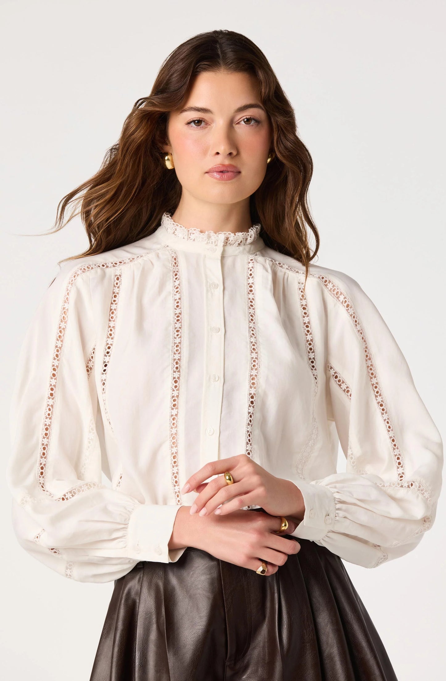 Eden Eyelet Lace-Trim Blouse