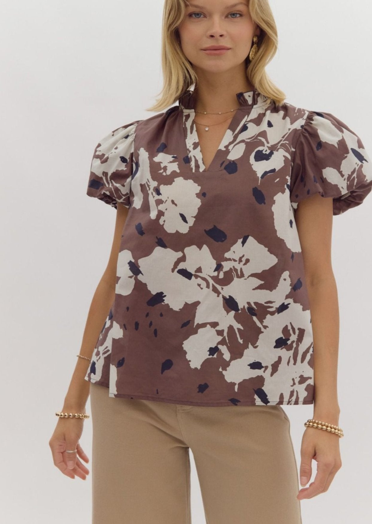 Espresso Short Puff Sleeve Top