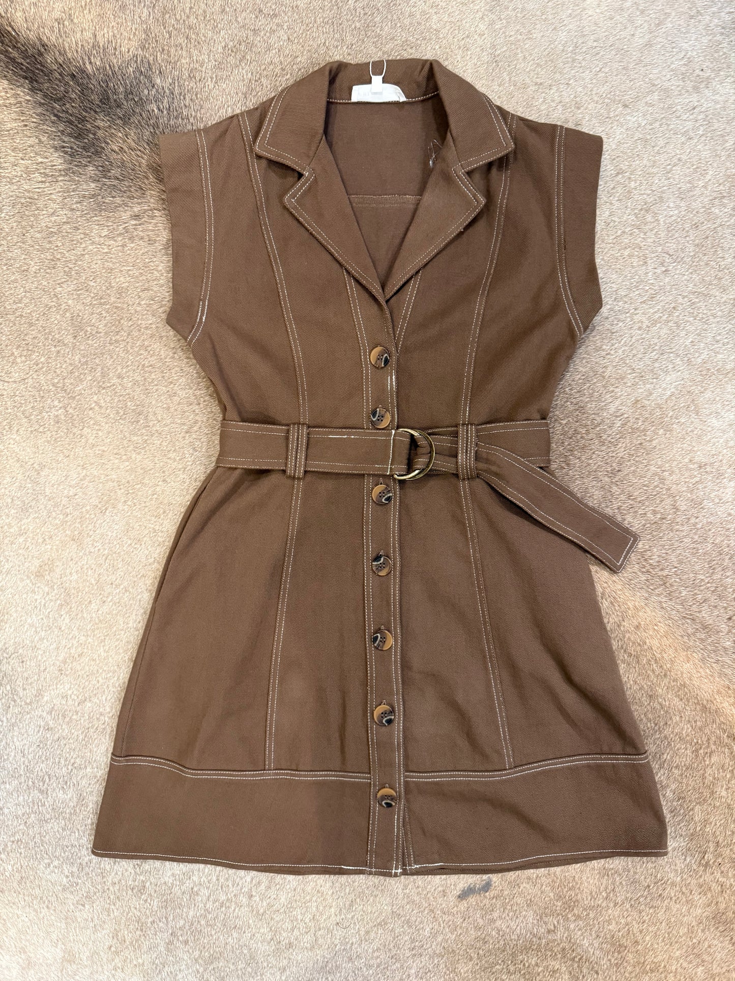 Brown Belted Mini Dress