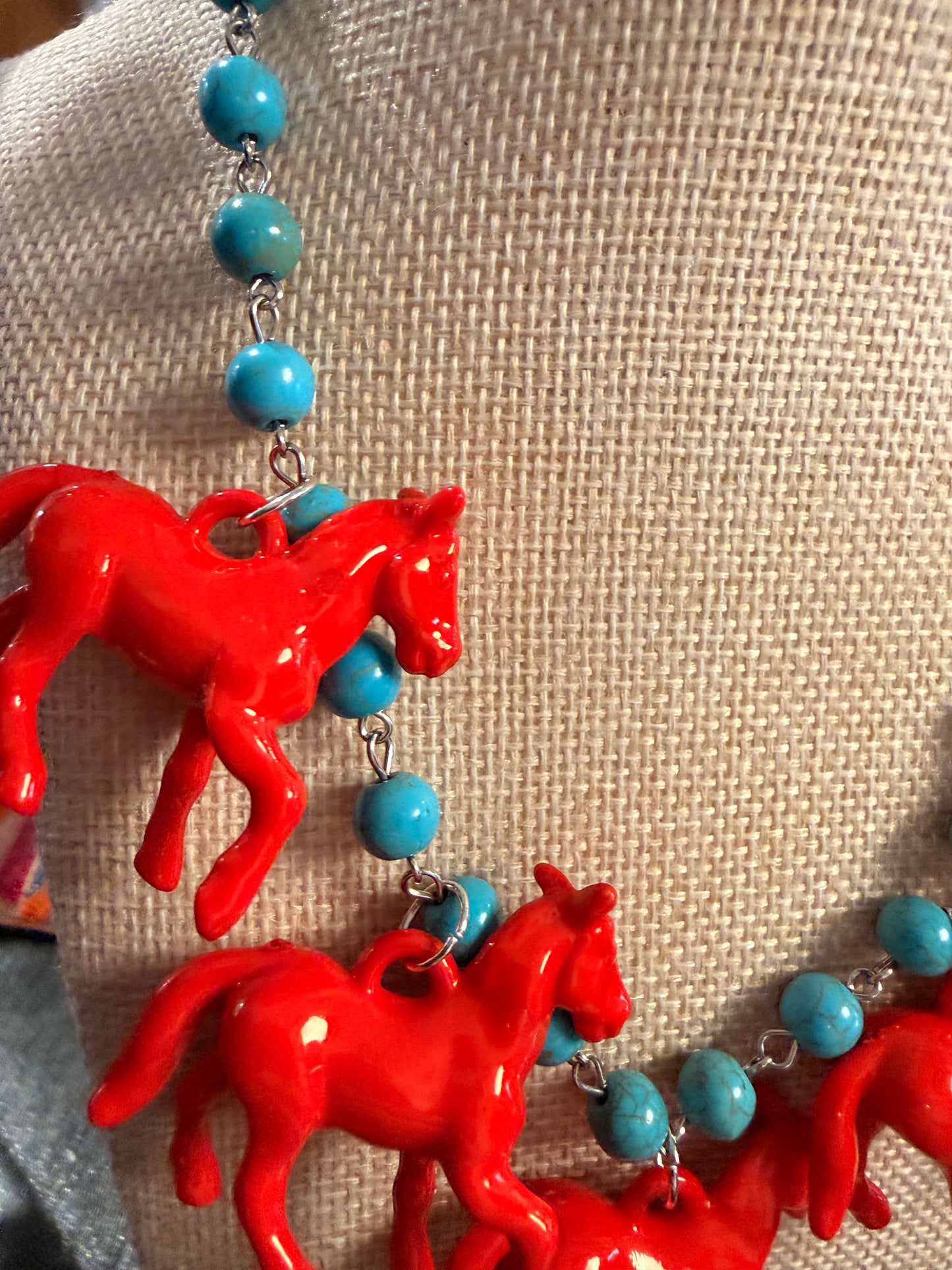 Red Horse with Turquoise Beads Necklace