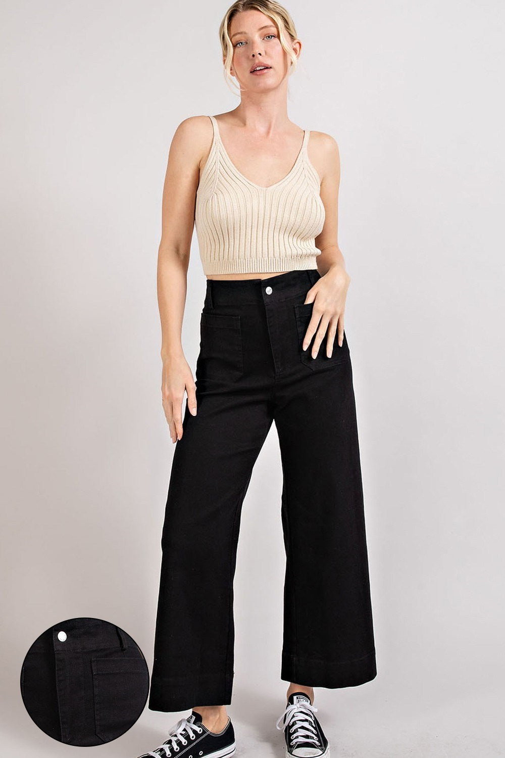 Black Crop Wide Pants