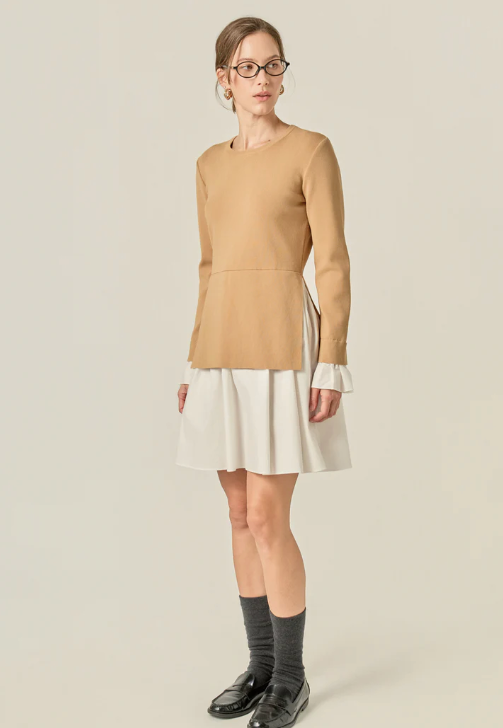 Poplin Combo Knit Mini Dress