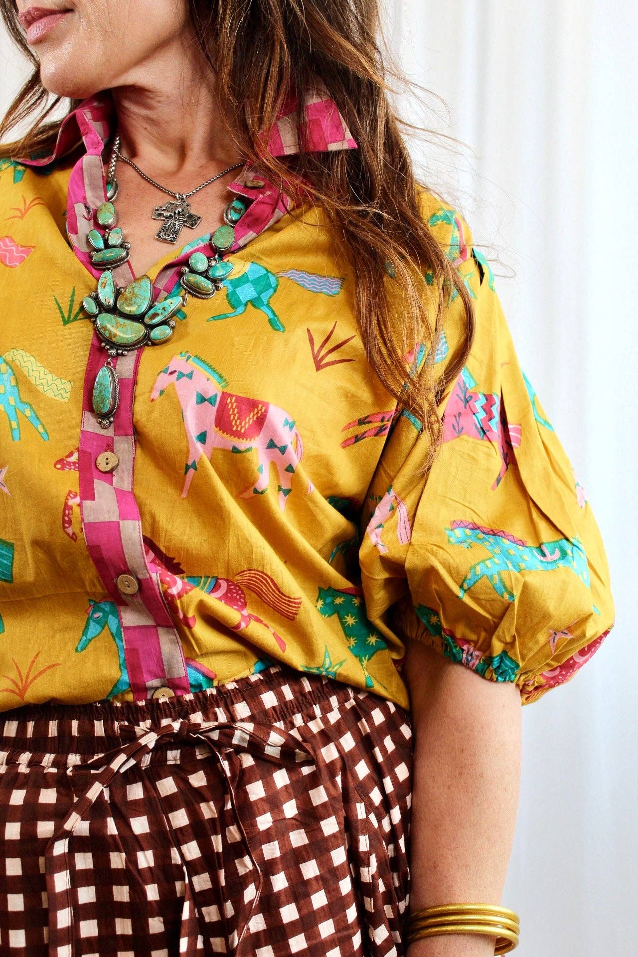 Yellow and Pink Pony Club Shirt – Puff Sleeve