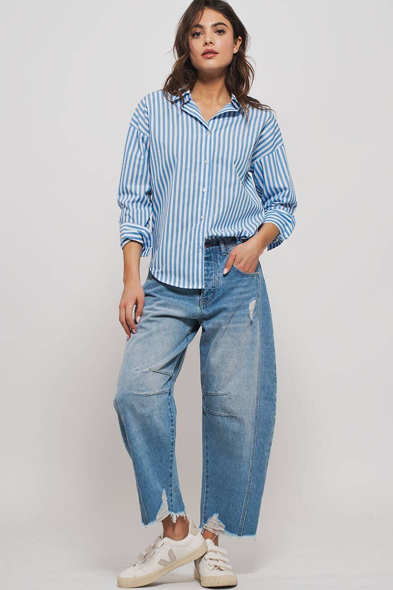 Harbor Stripe Relaxed Button-Down Top