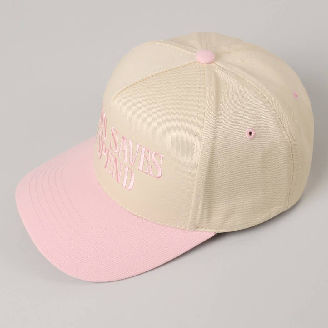 JESUS SAVES I SPEND Embroidery Trucker Hat: HOT PINK / ONE SIZE