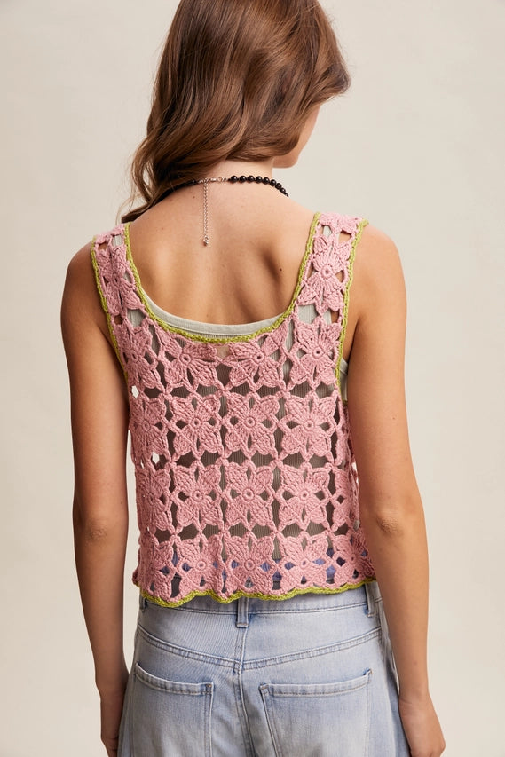 Strawberry Crochet Flower Tie-Front Vest