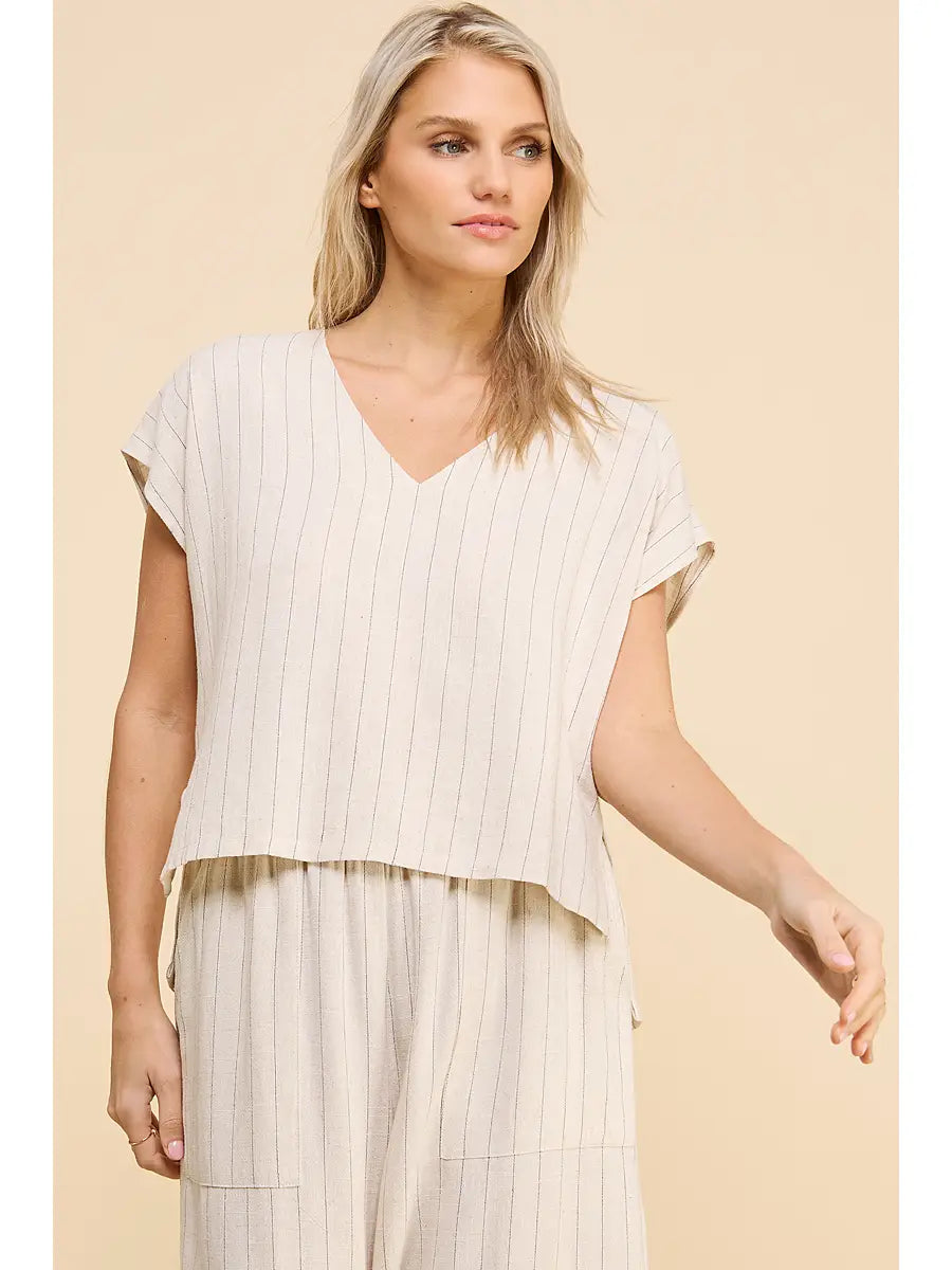Driftwood Linen Pinstripe Top
