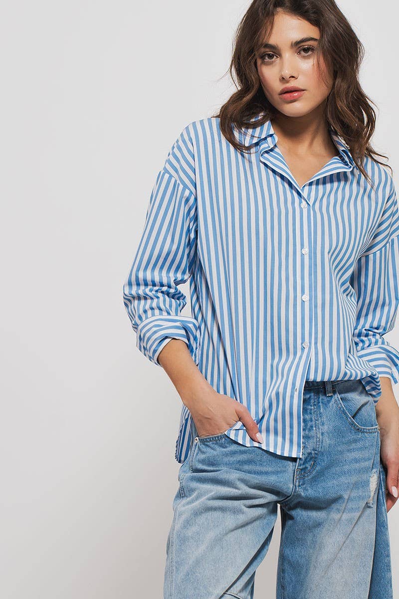 Harbor Stripe Relaxed Button-Down Top
