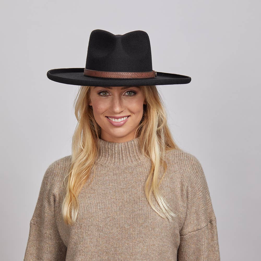 Pencil Rim Wool Felt Fedora Hat - Style Hudson: BLACK / LG
