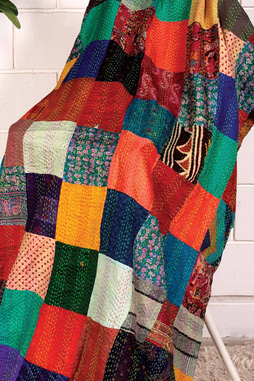 Silk Sari Kantha Throws
