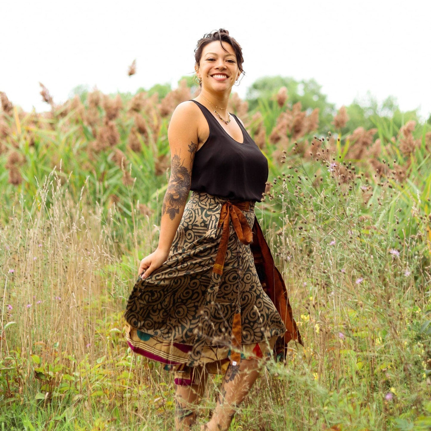 Sari Wrap Skirt: Neutral Tones / Tea Length