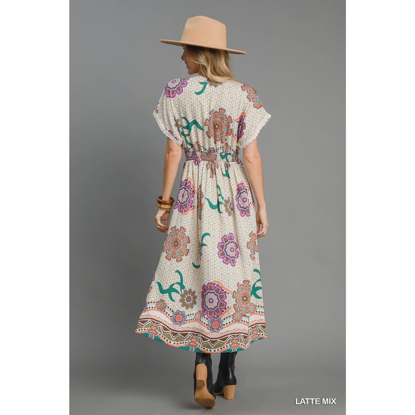 Latte Abstract Print Midi Dress