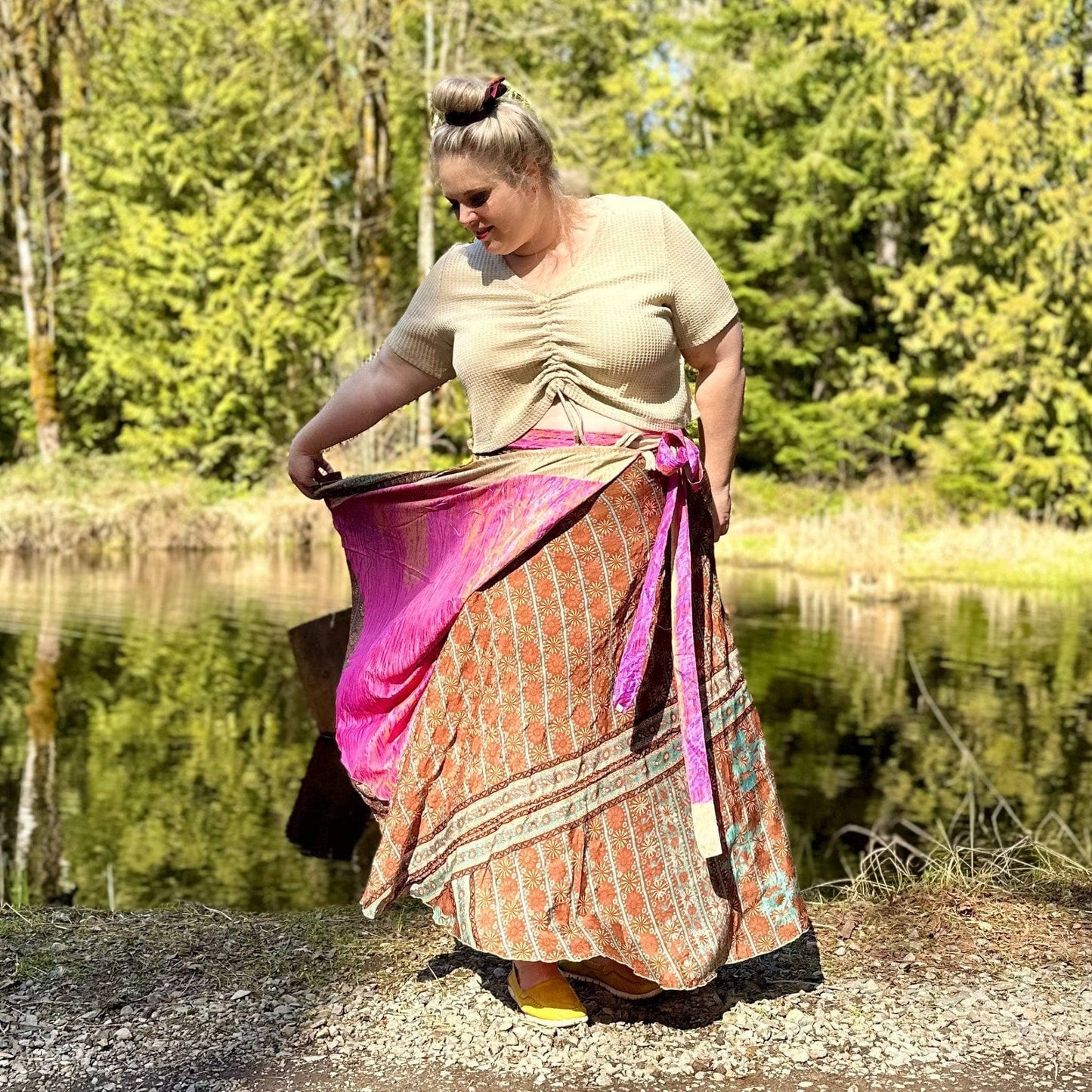 Sari Wrap Skirt: Neutral Tones / Tea Length