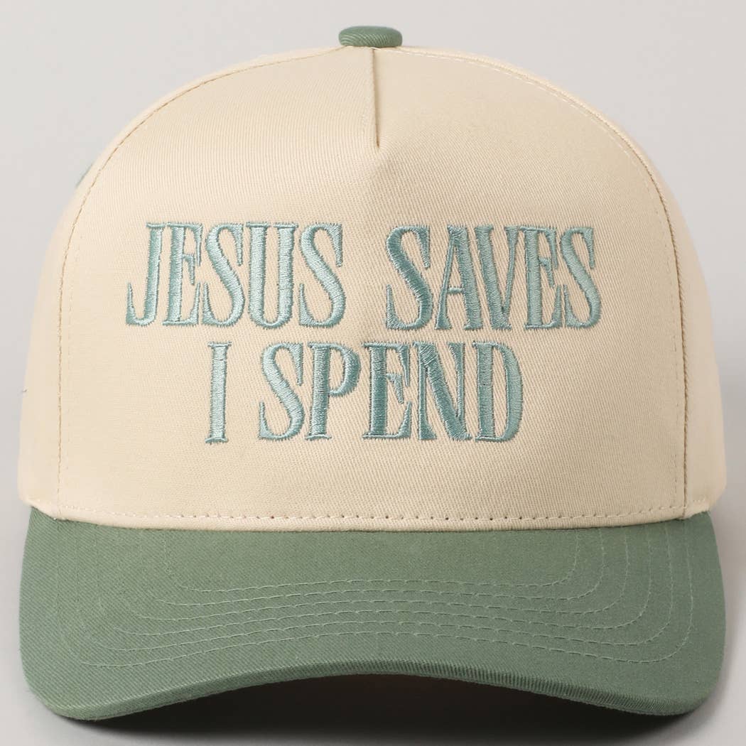 JESUS SAVES I SPEND Embroidery Trucker Hat: HOT PINK / ONE SIZE