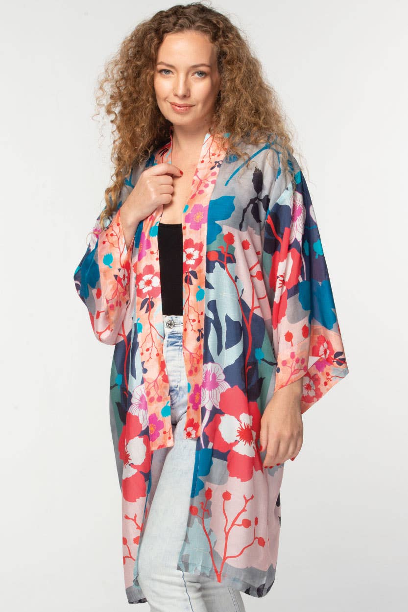 Malini Cupro Kimonos: Navy Multi Floral
