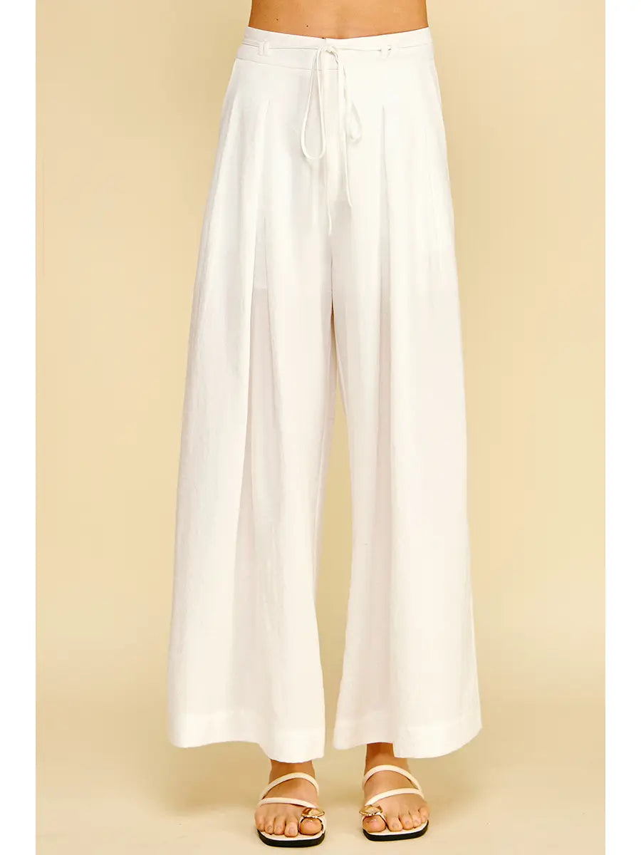 White Pleated Detail Wide Leg Pants