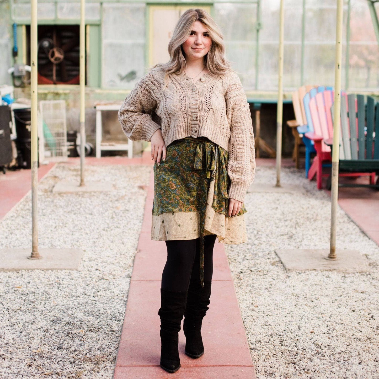 Sari Wrap Skirt: Neutral Tones / Tea Length