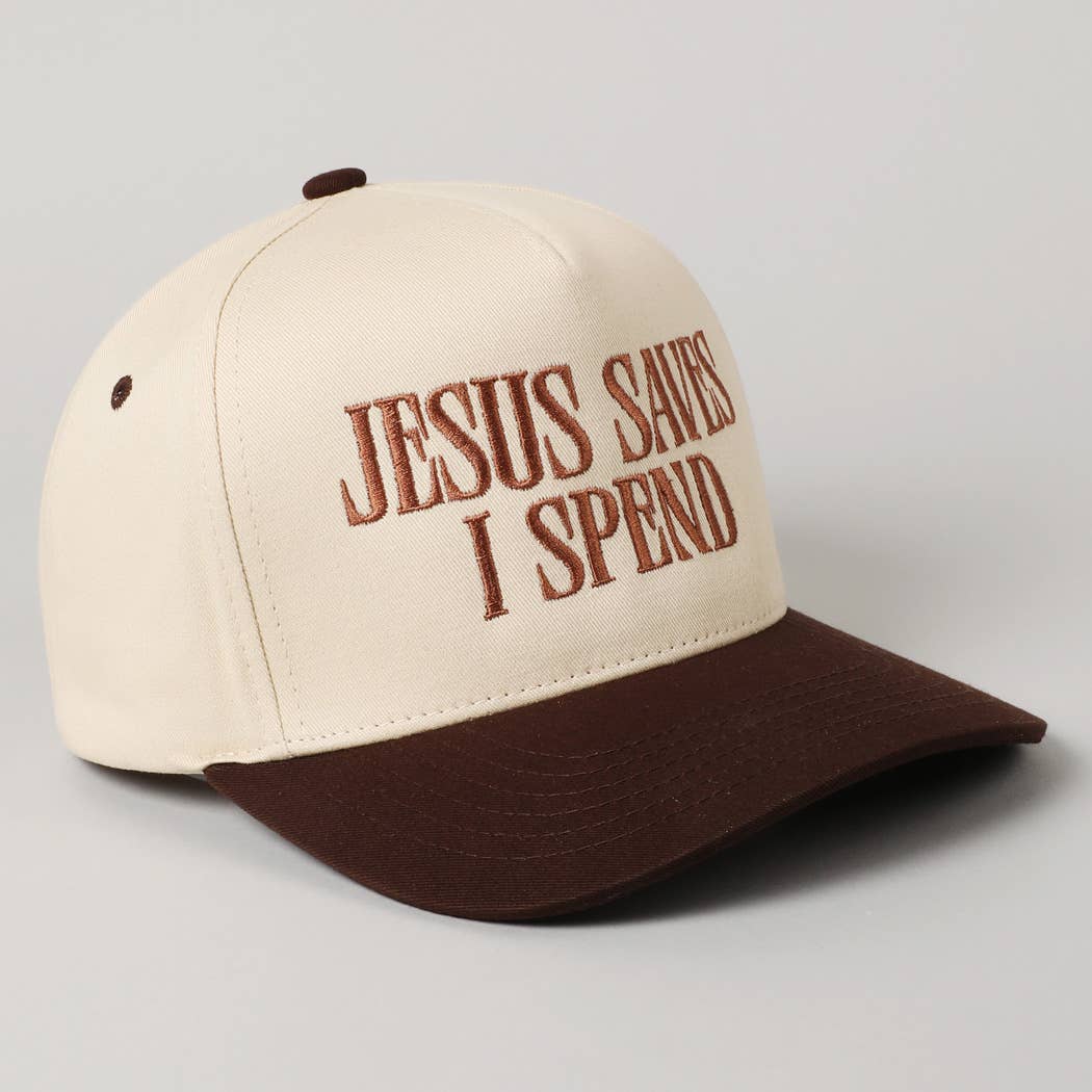 JESUS SAVES I SPEND Embroidery Trucker Hat: HOT PINK / ONE SIZE