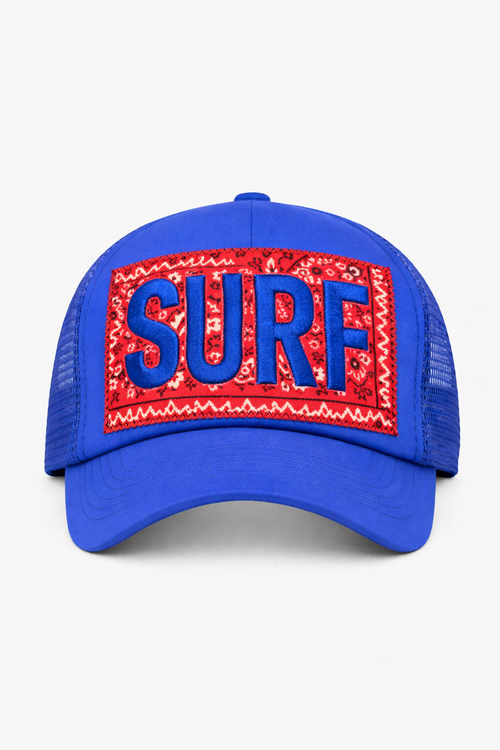 Royal Blue and Red Bandana Patch Embroidered Surf Trucker Hat
