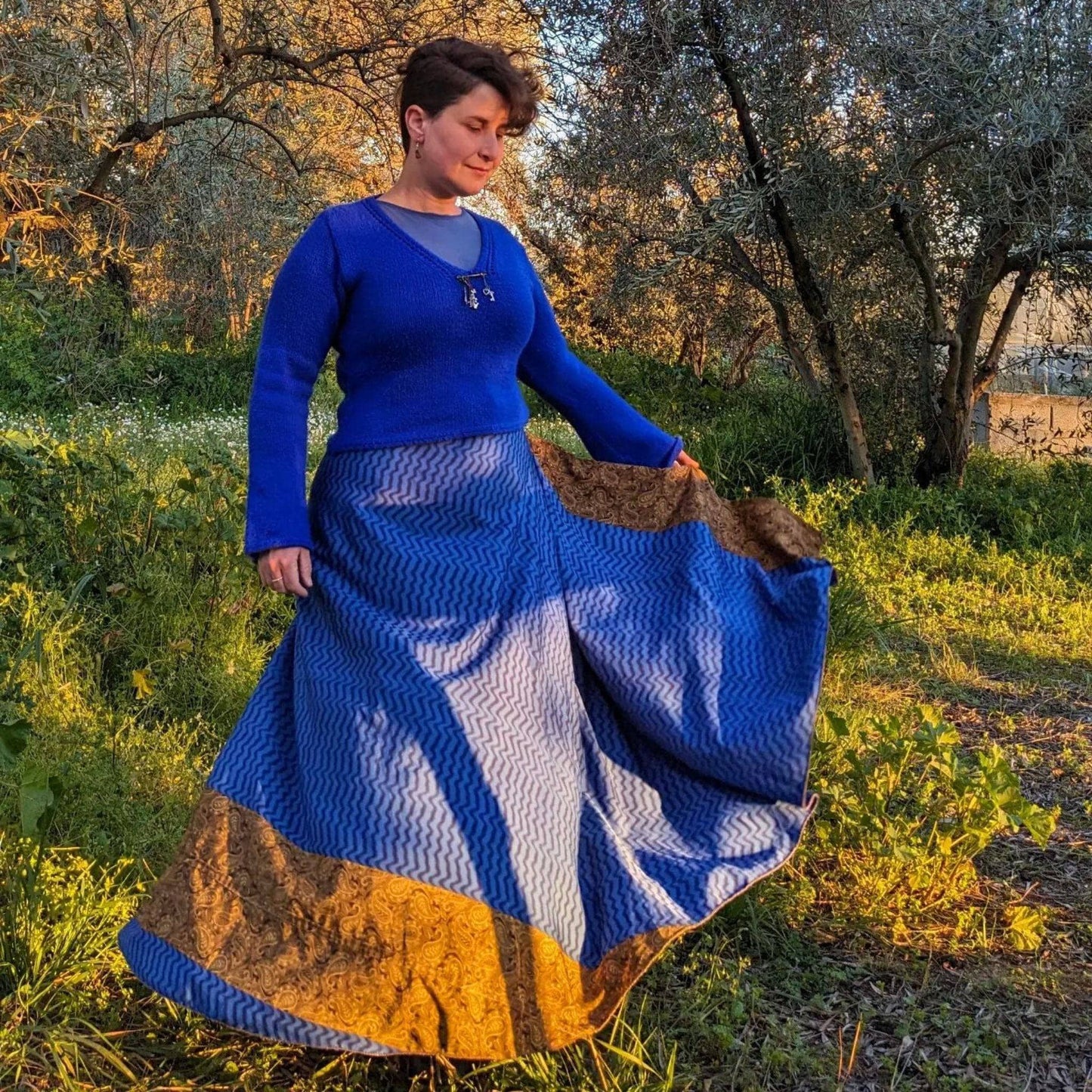 Sari Wrap Skirt: Neutral Tones / Tea Length