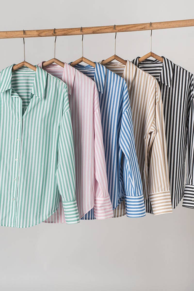 Harbor Stripe Relaxed Button-Down Top