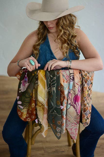 Morning Ranch Chores Silk Western Cowgirl Wild Rag Scarf
