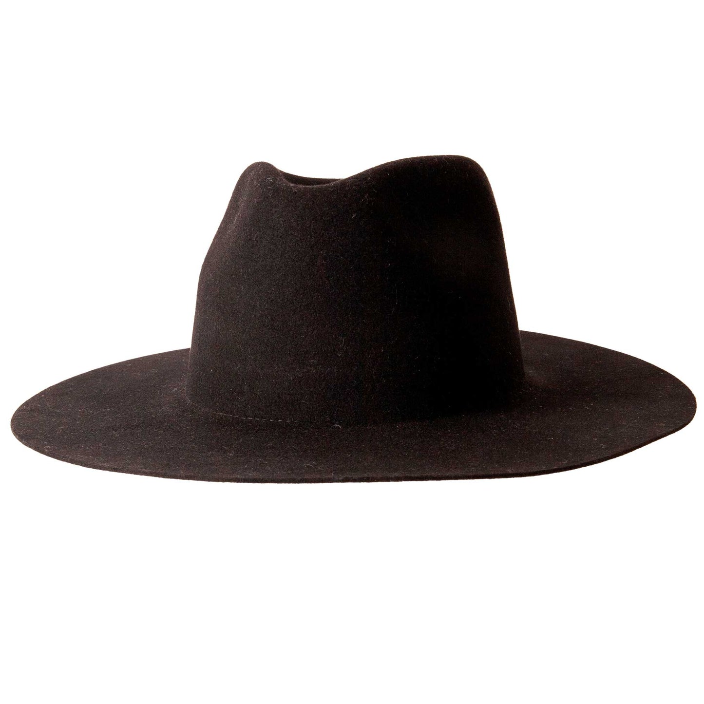 100% Wool Felt Flat Brim Fedora Hat - Style Rancher: Black / SM