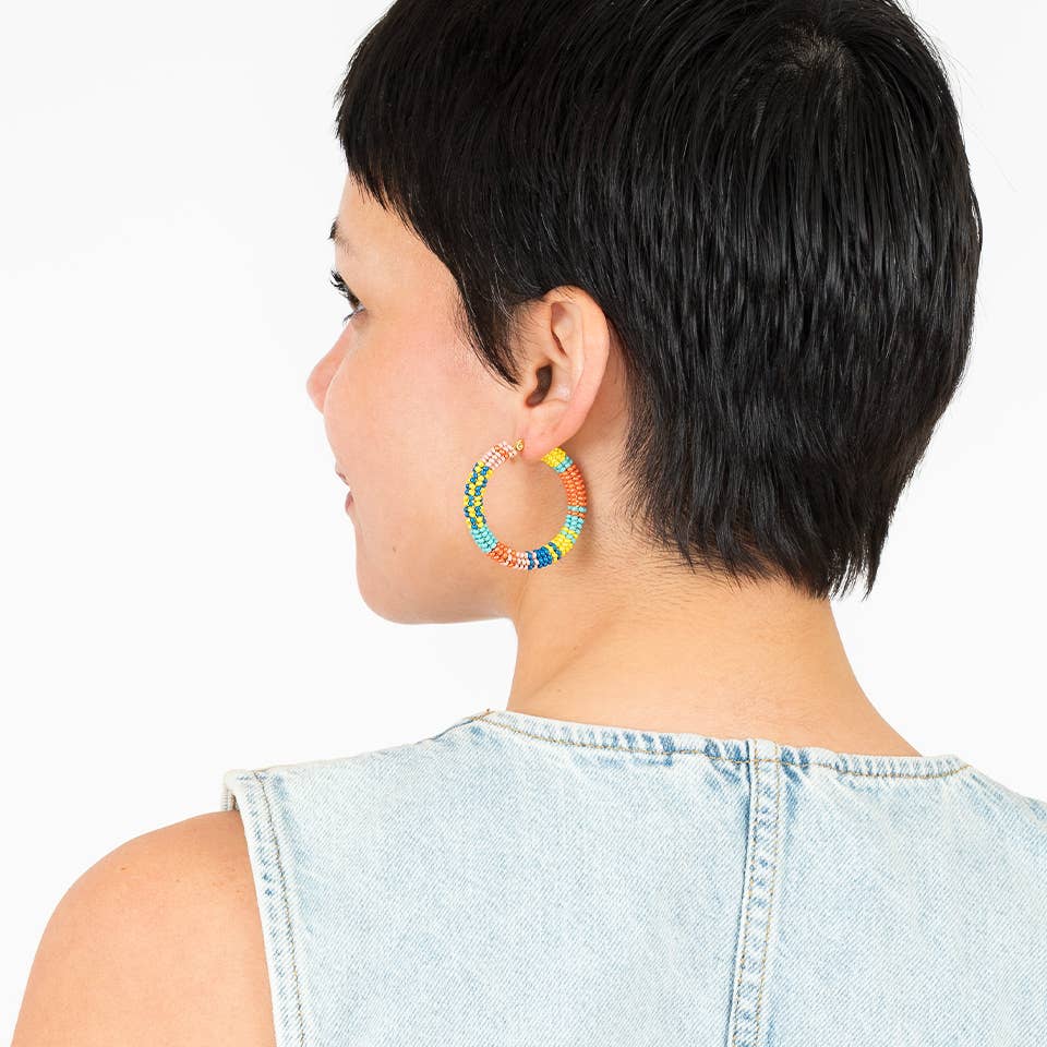 Patchwork Hoop Earrings: Taupe